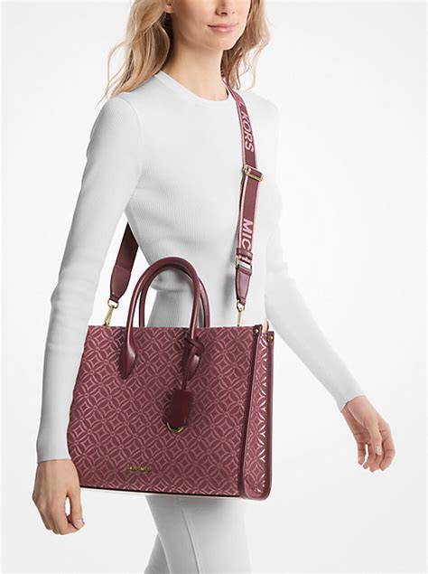 oxblood michael kors|Mirella Medium Metallic Logo Jacquard Tote Bag .